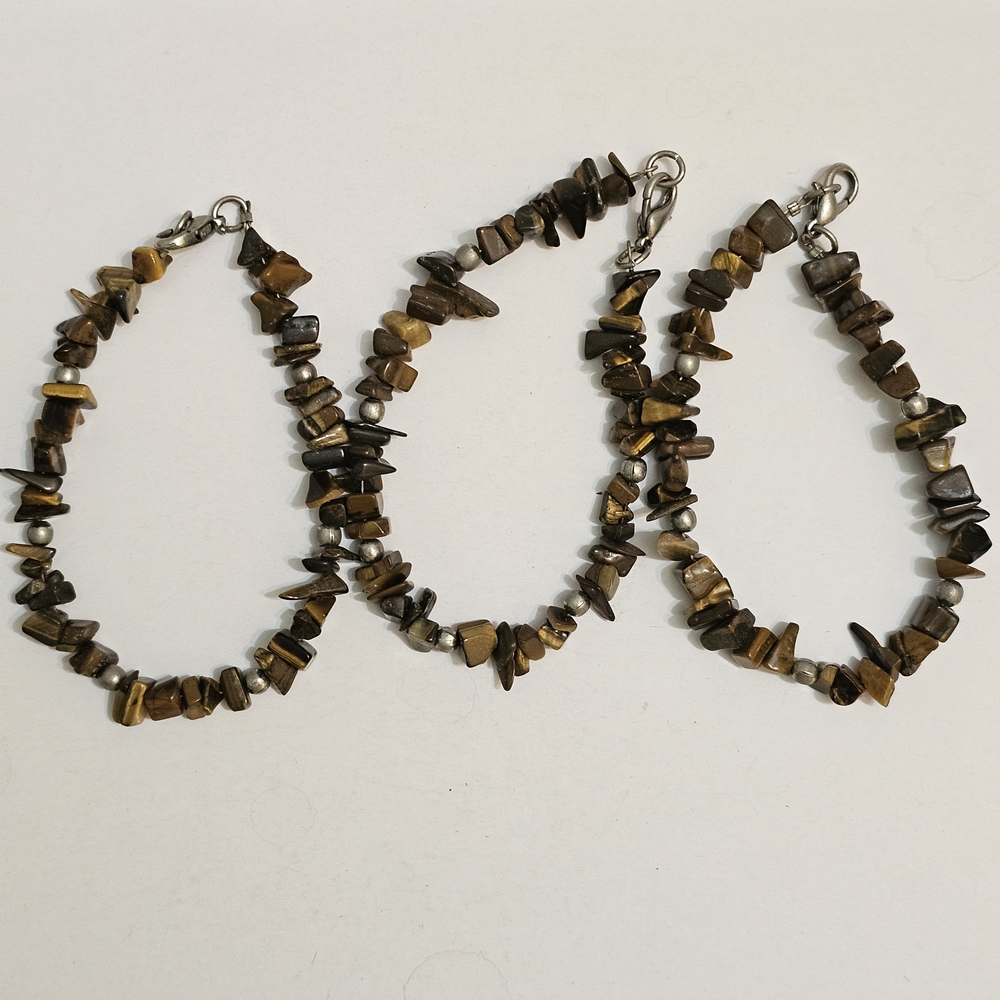 Lot of 3 Tiger’s Eye Chip Stone Bracelets Natural Gemstone Jewelry